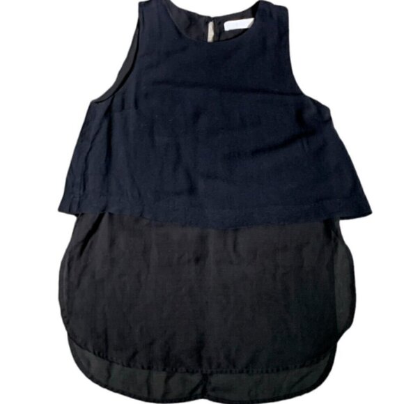 ASTR The Label Sleeveless Tiered Tank Top Semi-Sheer Bottom S Black #36B - Picture 1 of 8